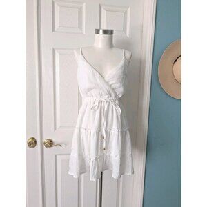 Polly Princess Women's White Mini Tiered Dress Drawstring Size 6 Babydoll Y2K